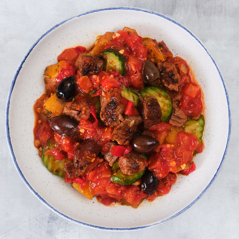 Tomato, Beef & Vegetable Stew with Olives