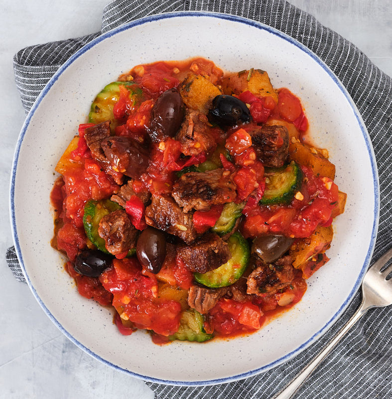 Tomato, Beef & Vegetable Stew with Olives